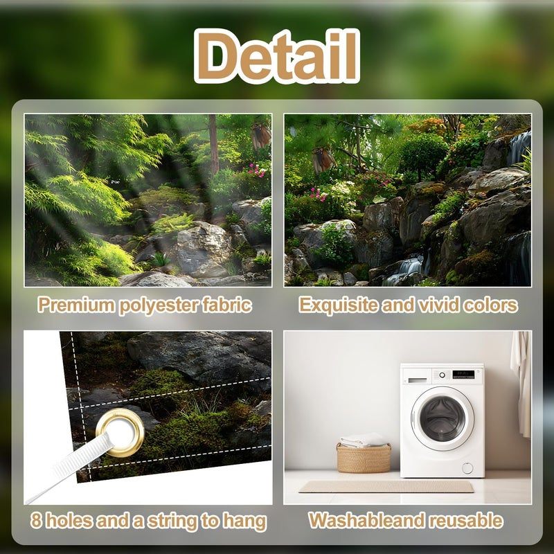 THISFIND Nature Waterfall Garage Door Banner – Tranquil Scenic Outdoor Mural with Rocks, Garden & Lush Greenery – Home Exterior Decoration - Image 4